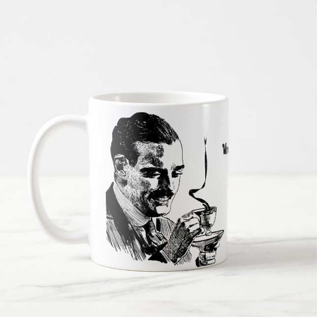 Taza De Café Retro Mustache Business Man Bebiendo café Arte (Izquierda)
