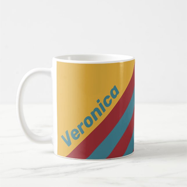 Taza De Café Retro Mustard Seed Stripes with Name (Izquierda)