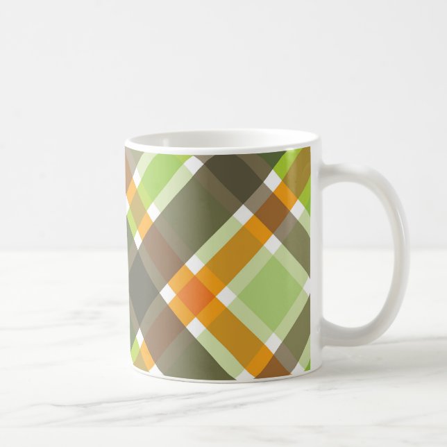 Taza De Café Retro Naranja Brown Green Plaid Mug (Derecha)