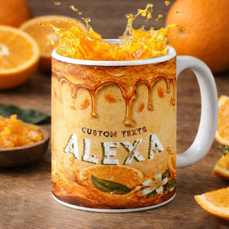 Taza De Café Retro Naranja Fruta Goteo Arte Nombre Personalizad