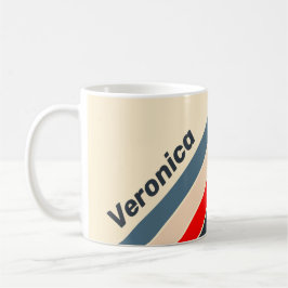 Taza De Café Retro Náutico Rayado con Nombre Arcoíris