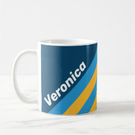 Taza De Café Retro Navy Blue Stripes with Name
