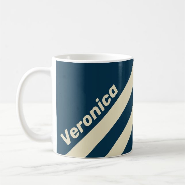 Taza De Café Retro Navy Fade Three Stripes with Name (Izquierda)