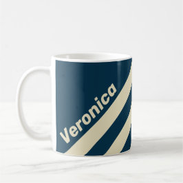 Taza De Café Retro Navy Fade Tres Franjas con Nombre
