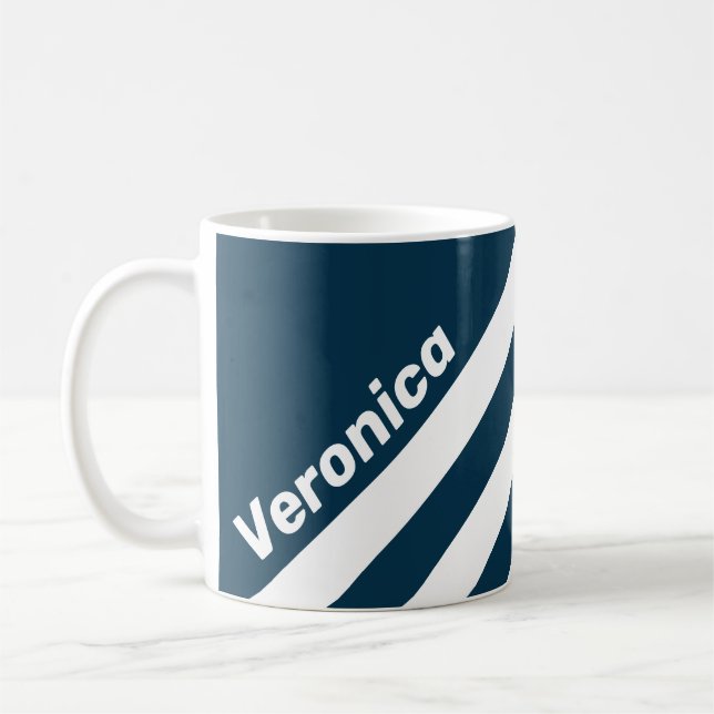 Taza De Café Retro Navy Three Stripes with Name (Izquierda)
