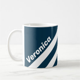 Taza De Café Retro Navy Tres Franjas con Nombre
