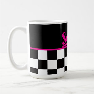 Taza De Café Retro Negro Blanco Neon Rosa Tablero de Damas "¡Si