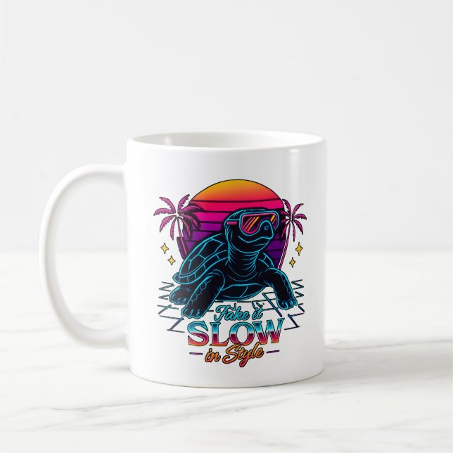 Taza De Café Retro Neon Turtle Vaporwave Art (Izquierda)