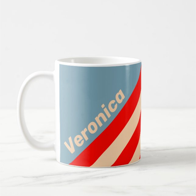 Taza De Café Retro Ocean Horizon Stripes with Name (Izquierda)