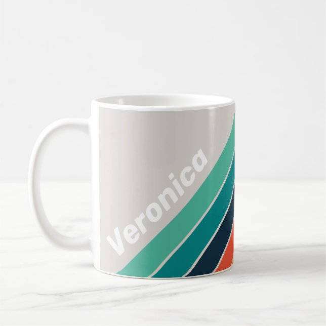 Taza De Café Retro Ocean Rainbow Striped with Name (Izquierda)