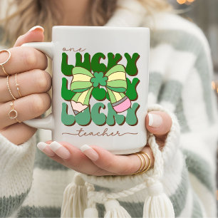 Taza De Café Retro One Lucky Teacher con lazo de lápiz Coquette