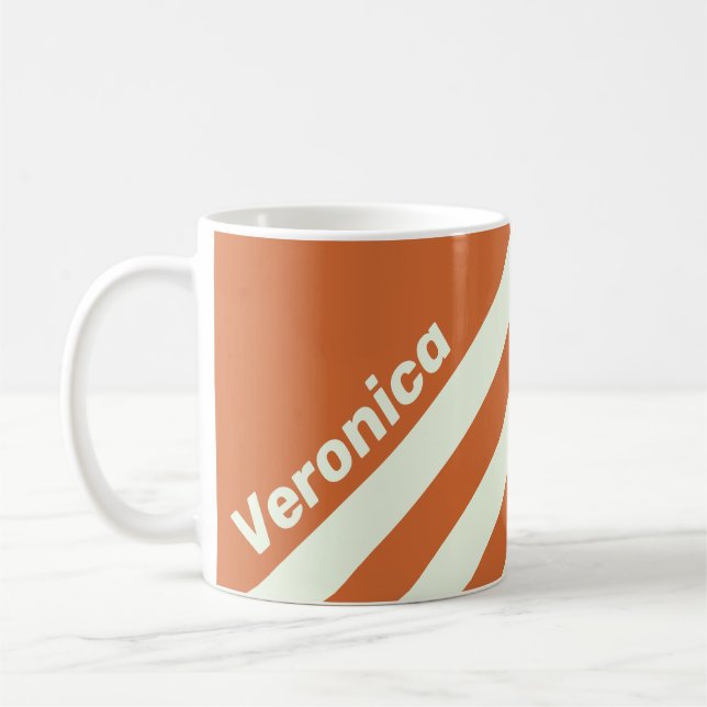 Taza De Café Retro Orange Three Stripes with Name (Izquierda)