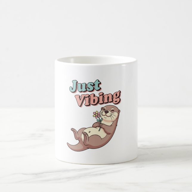 Taza De Café Retro Otter Just Vibing White Mug (Centro)