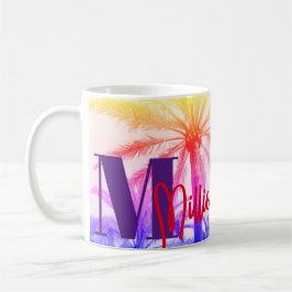 Taza De Café Retro Palm Sunset - Nombre personalizado