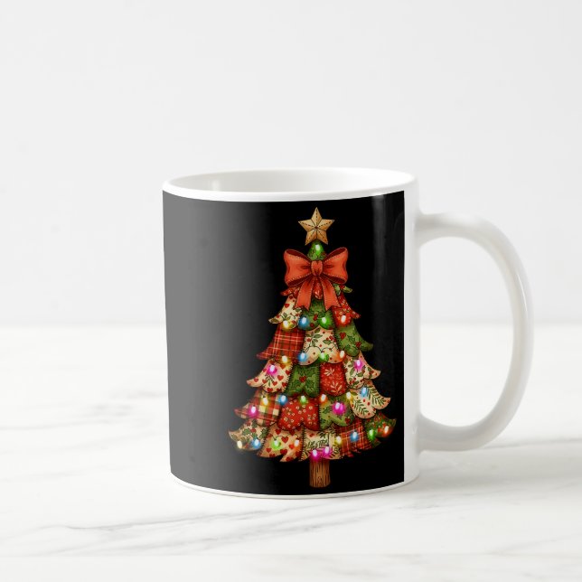 Taza De Café Retro Patchwork Bow Christmas,rustic Country Chris (Derecha)