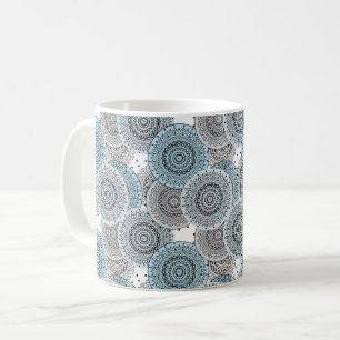 Taza De Café Retro, patrón retro, azul y gris, elegante