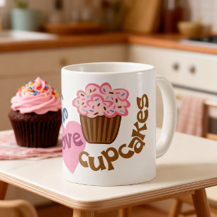 Taza De Café Retro Paz Amor Cupcakes Café Mug