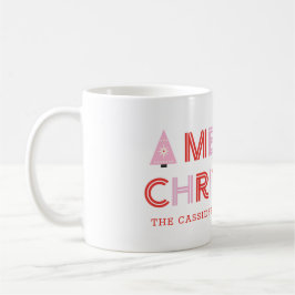 Taza De Café Retro personalizado Merry Árbol de Navidad rosa y
