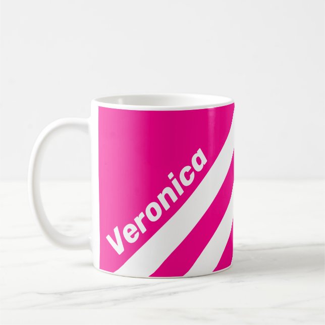 Taza De Café Retro Pink Lollipop Three Stripes with Name (Izquierda)