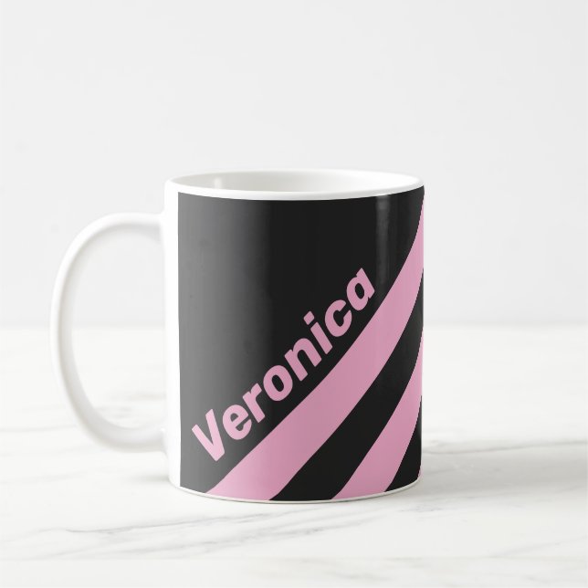 Taza De Café Retro Pink Night Three Stripes with Name (Izquierda)
