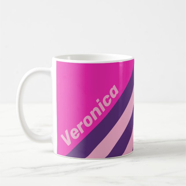 Taza De Café Retro Pink Sky Stripes with Name (Izquierda)