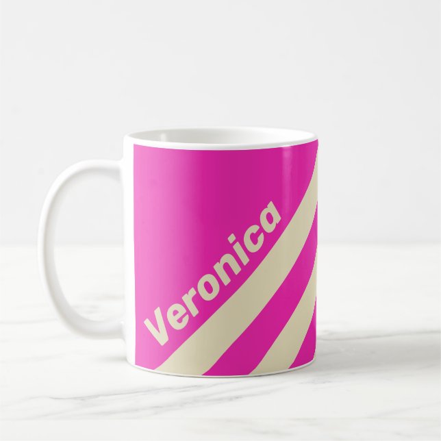Taza De Café Retro Pink Three Stripes with Name (Izquierda)