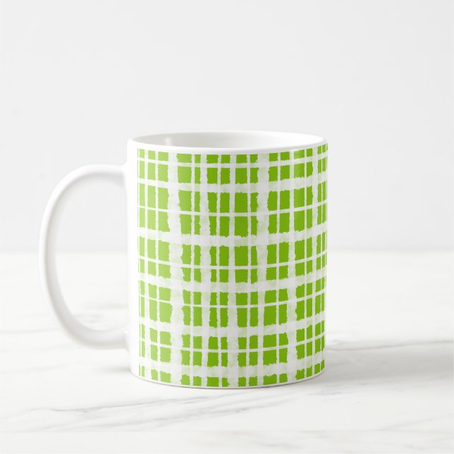 Taza De Café Retro Pintado Gingham Plaid Pattern Lime Green (Izquierda)