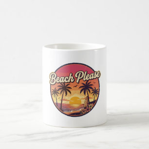 Taza De Café Retro Playa Por Favor Verano Atardecer Surf Van Vi