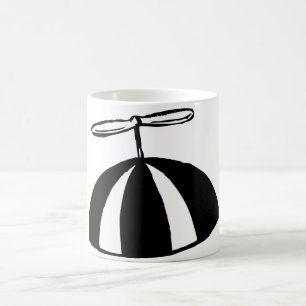 Taza De Café Retro Propeller Beanie Whimsical Negro y Blanco