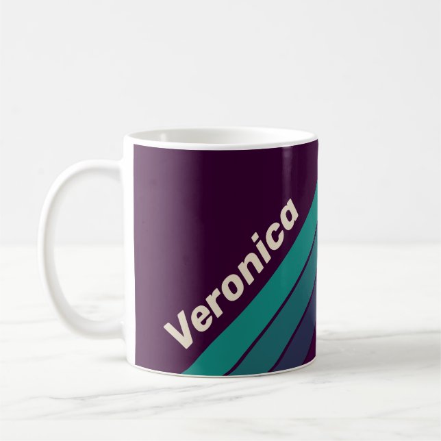 Taza De Café Retro Purple Rainbow Stripes with Name (Izquierda)