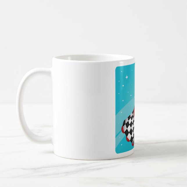 Taza De Café Retro Red Rocket Ship in Space Galactic (Izquierda)