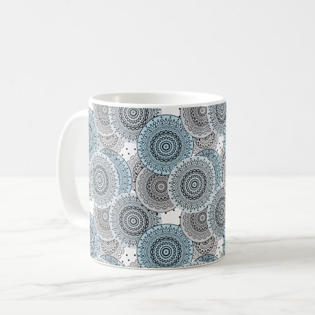 Taza De Café Retro, retro, azul y gris, elegante (Anverso izquierdo)