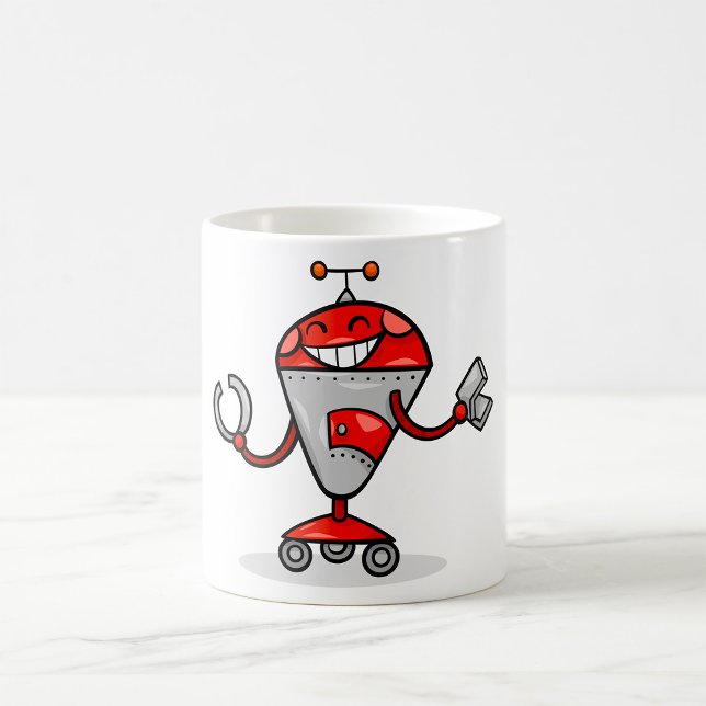 Taza De Café Retro Robot Personalizado Diversión Red and Silver (Subido por el creador)