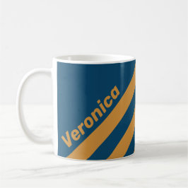 Taza De Café Retro Royal Gold Tres Franjas con Nombre