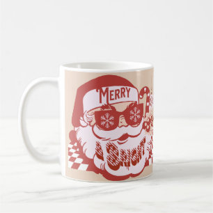 Taza De Café Retro Santa Alegre y Brillante Navidad Rosa Rojo