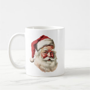 Taza De Café Retro Santa Face con Feliz Saludo de Navidad