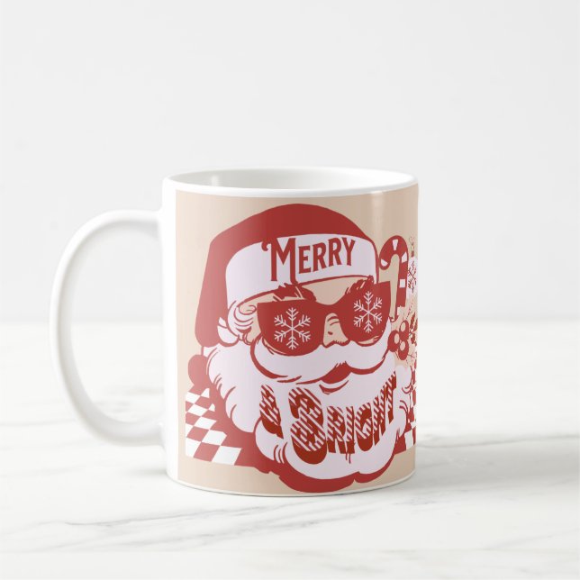 Taza De Café Retro Santa Merry Navidades brillantes Rosa Rojo (Izquierda)