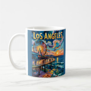 Taza De Café Retro Santa Monica Pier Los Angeles Van Gogh Arte