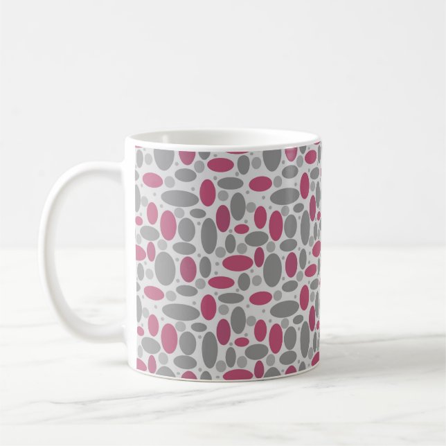 Taza De Café retro, sesenta, puntos de polka, gris y rosa (Izquierda)