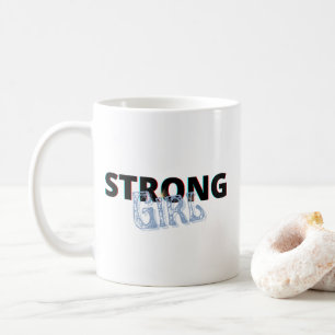 Taza De Café Retro simple negro y azul "Chica fuerte"