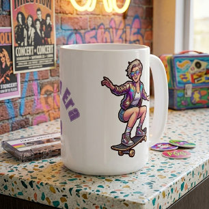 Taza De Café Retro Skater Mamá Era Nombre Personalizado Café Gr