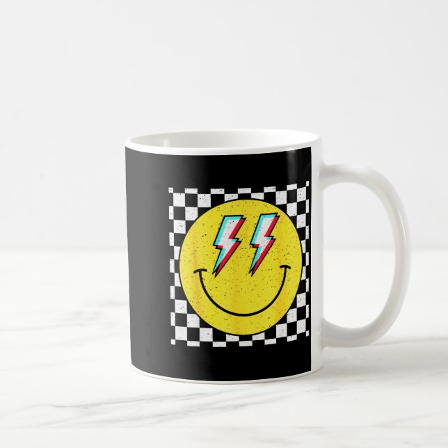 Taza De Café Retro Smile Face Checkered Pattern Preppy Happy Fa (Derecha)