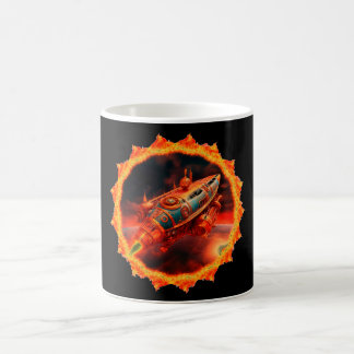 Taza De Café Retro Steampunk Moon Rocket