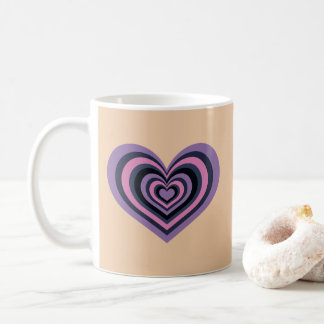 Taza De Café Retro Striped Heart Mug - Purple on Beige