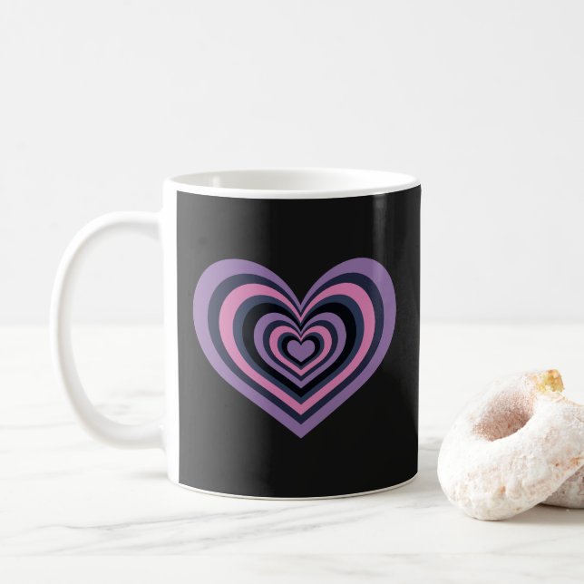 Taza De Café Retro Striped Heart Mug - Purple on Black (Con donut)