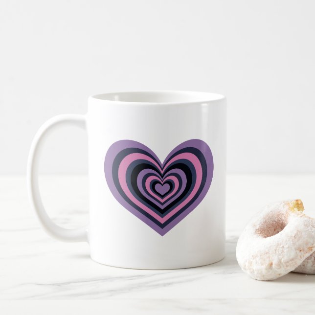 Taza De Café Retro Striped Heart Mug - Purple on White (Con donut)