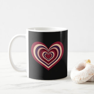 Taza De Café Retro Striped Heart Mug - Red on Black