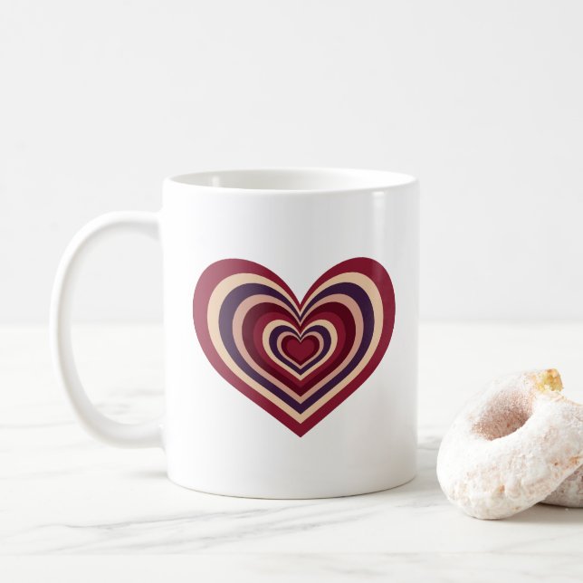 Taza De Café Retro Striped Heart Mug - Red on White (Con donut)