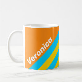 Taza De Café Retro Summer Beach Stripes with Name
