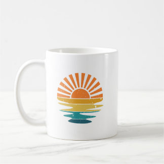 Taza De Café Retro Sunset Rays Wavy, Retro Summer Sunset